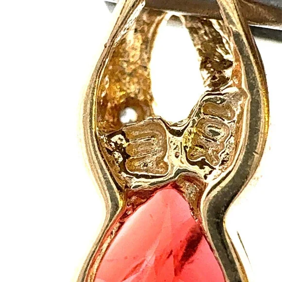10K Yellow Gold Red Garnet White Diamond Pear Pendant